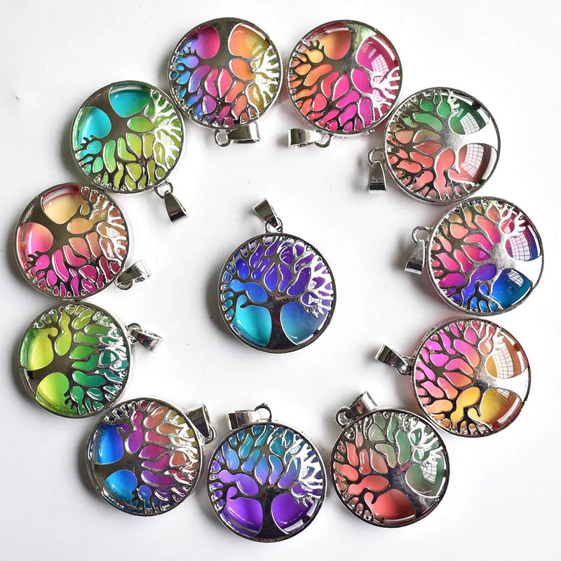 12pcs Crystal Alloy Tree of Life Pendants for Jewelry Making