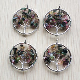 12pcs Natural Stone Tree of Life Wire Wrapped Pendants 30mm for Jewelry
