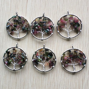 12pcs Natural Stone Tree of Life Wire Wrapped Pendants 30mm for Jewelry