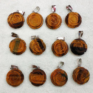 12pcs Tiger Eye Stone Rose Flower Charms Pendants for Jewelry Making