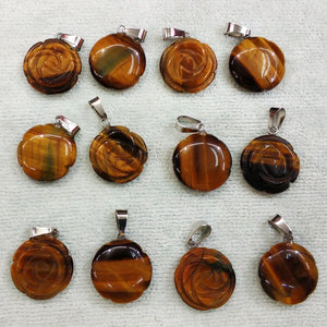 12pcs Tiger Eye Stone Rose Flower Charms Pendants for Jewelry Making