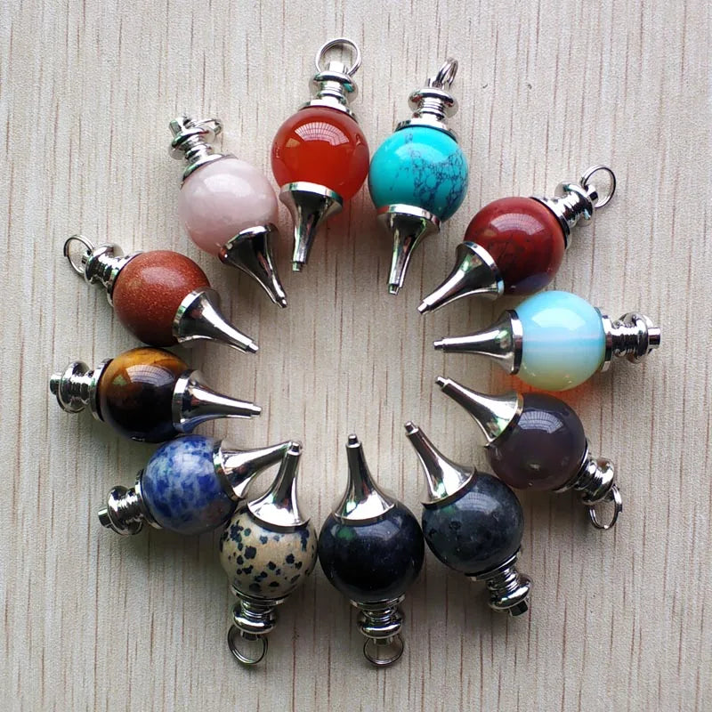 12pcs Natural Stone Dowsing Pendulum Cone Pendants for Necklaces