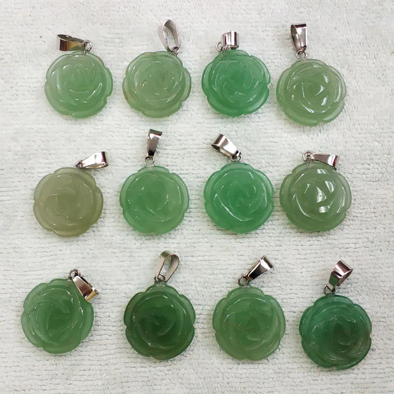 12pcs Green Aventurine Rose Flower Charms Pendants for Jewelry Making