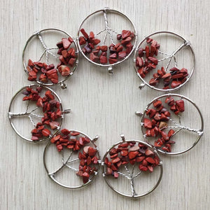 12pcs Natural Red Stone Tree of Life Wire Wrapped Pendants 50mm