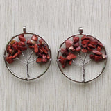 12pcs Natural Red Stone Tree of Life Wire Wrapped Pendants 50mm
