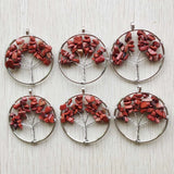 12pcs Natural Red Stone Tree of Life Wire Wrapped Pendants 50mm