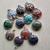 12pcs Natural Stone Alloy Tree of Life Pendants for Jewelry Making