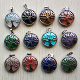 12pcs Natural Stone Alloy Tree of Life Pendants for Jewelry Making