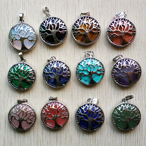 12pcs Natural Stone Alloy Tree of Life Pendants for Jewelry Making