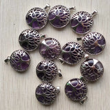 12pcs Natural Stone Alloy Tree of Life Pendants for Jewelry Making
