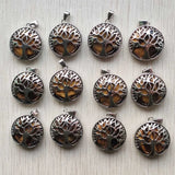 12pcs Natural Stone Alloy Tree of Life Pendants for Jewelry Making
