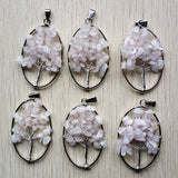 12pcs Natural Stone Tree of Life Wire Wrapped Oval Pendants