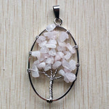 12pcs Natural Stone Tree of Life Wire Wrapped Oval Pendants