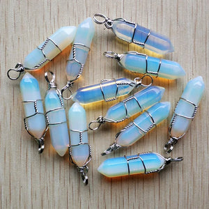 12pcs Opal Stone Pillar Chakra Charms Pendants 8x32mm