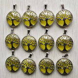 12pcs Yellow Cat Eye Stone Tree of Life Pendants for Jewelry Making