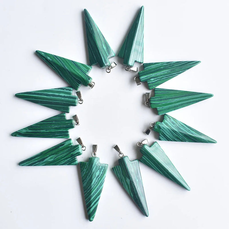 12pcs Malachite Stone Arrow Charms Pendants for Necklace Making