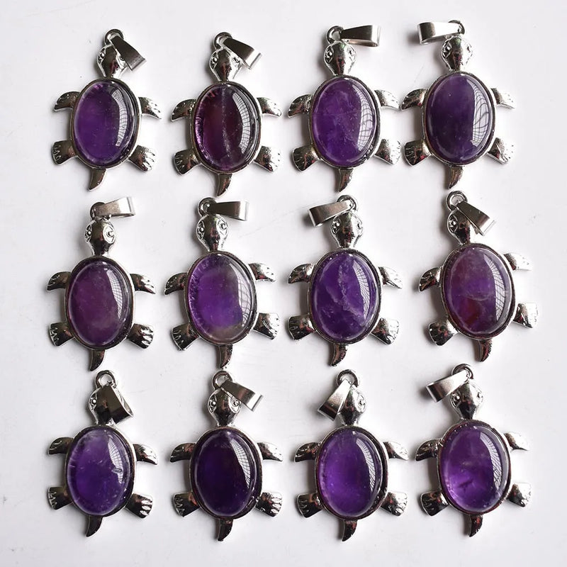 12pcs Amethyst Turtle Shape Pendants for Necklace Making