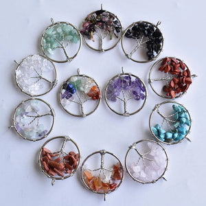 12pcs Natural Stone Tree of Life Wire Wrapped Pendants 30mm for Jewelry Making