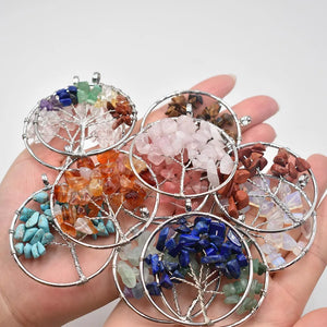 12pcs/lot Mixed Natural Stone Tree of Life Wire Wrapped Pendants 50mm