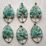 Green Aventurine Tree of Life Wire Wrapped Oval Pendants Lot