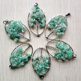 Green Aventurine Tree of Life Wire Wrapped Oval Pendants Lot