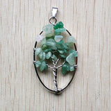 Green Aventurine Tree of Life Wire Wrapped Oval Pendants Lot