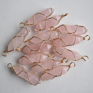 12pcs Pink Quartz Pillar Point Wire Pendants Lot for Jewelry Making