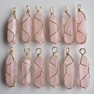 12pcs Pink Quartz Pillar Point Wire Pendants Lot for Jewelry Making