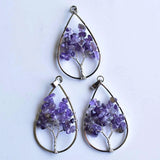 12pcs Purple Crystal Tree of Life Pendants Wire Wrapped Drop Shape