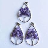 12pcs Purple Crystal Tree of Life Pendants Wire Wrapped Drop Shape