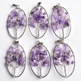 12pcs Amethysts Tree of Life Wire Wrapped Oval Pendants for Jewelry Making
