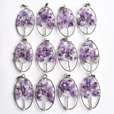 12pcs Amethysts Tree of Life Wire Wrapped Oval Pendants for Jewelry Making
