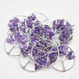 12pcs Natural Stone Amethyst Tree of Life Wire Wrapped Pendants 50mm
