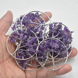 12pcs Natural Stone Amethyst Tree of Life Wire Wrapped Pendants 50mm