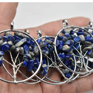 12pcs Natural Stone Lapis Lazuli Tree of Life Wire Wrapped Pendants 50mm