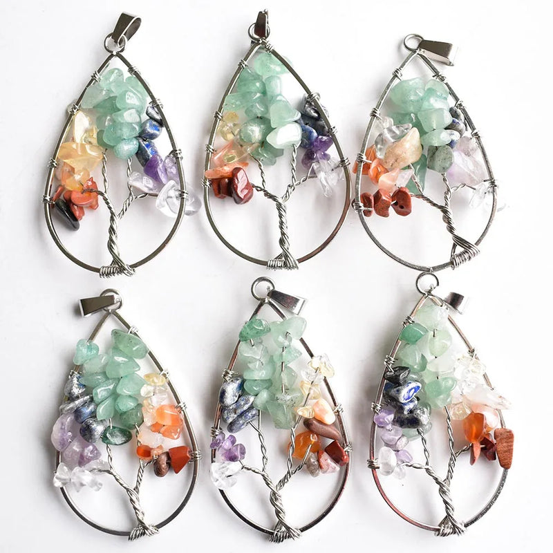 12pcs Natural Stone Tree of Life Pendants for Jewelry Making