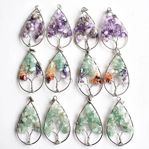 12pcs Natural Stone Tree of Life Pendants for Jewelry Making