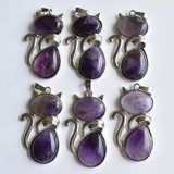 12pcs Natural Amethyst Cat Shape Pendants for Jewelry Making