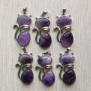 12pcs Natural Amethyst Stone Cat Shape Pendants for Jewelry Making