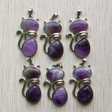12pcs Natural Amethyst Stone Cat Shape Pendants for Jewelry Making