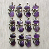 12pcs Natural Amethyst Stone Cat Shape Pendants for Jewelry Making