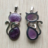 12pcs Natural Amethyst Stone Cat Shape Pendants for Jewelry Making