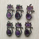 12pcs Natural Amethyst Stone Cat Shape Pendants for Jewelry Making