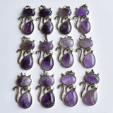 12pcs Natural Amethyst Cat Shape Pendants for Jewelry Making