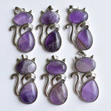 12pcs Natural Amethyst Cat Shape Pendants for Jewelry Making