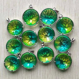12pcs Green Glass Alloy Tree of Life Pendants Jewelry Making
