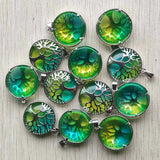 12pcs Green Glass Alloy Tree of Life Pendants Jewelry Making