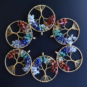 12pcs Natural Stone Tree of Life Wire Wrapped Pendants 50mm