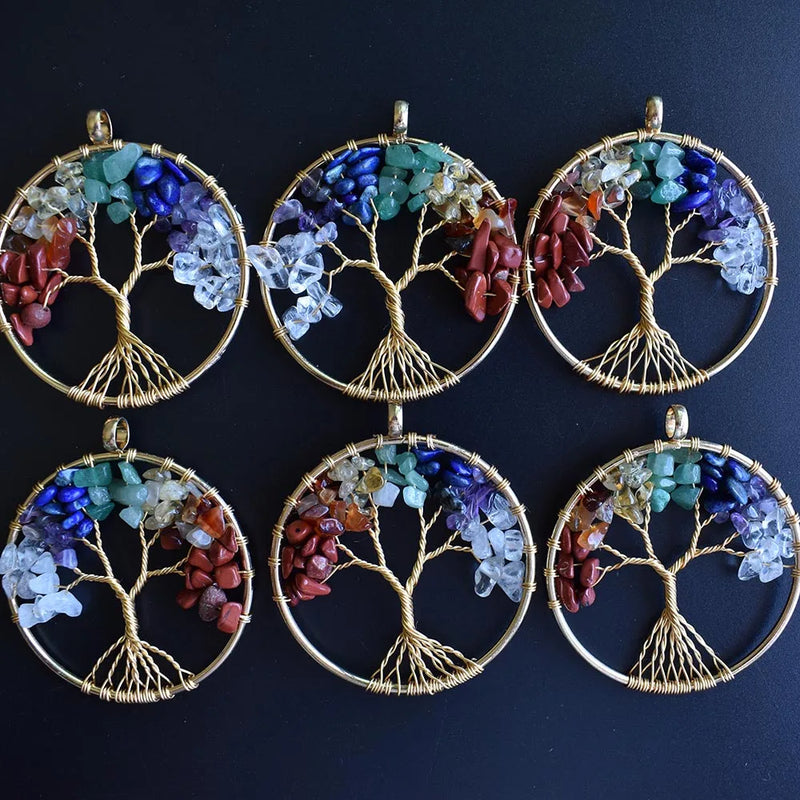 12pcs Natural Stone Tree of Life Wire Wrapped Pendants 50mm