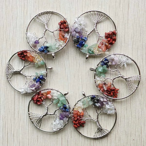 12pcs/lot 7 Chakra Natural Stone Tree of Life Pendulum Pendants